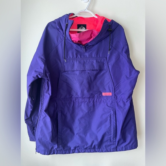 Vintage Columbia pullover Anorak neon hooded ski jacket shell pockets - Picture 1 of 14